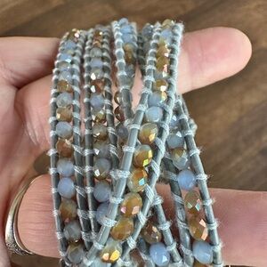 Victoria Emerson 25" Beaded Wrap Bracelet with Gold and Gray Beads